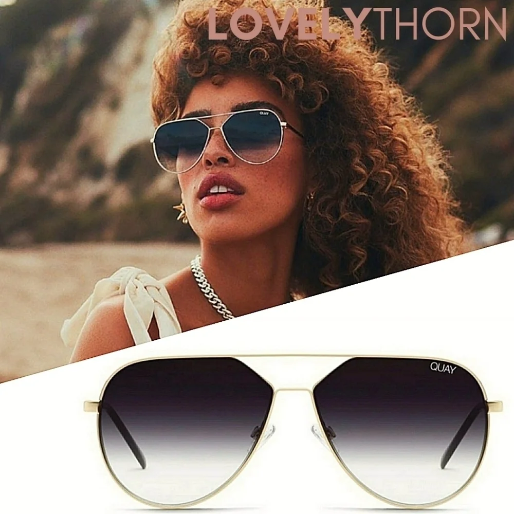 QUAY // ltd ed lizzo collaboration black fade gold frame ultra-glam aviators